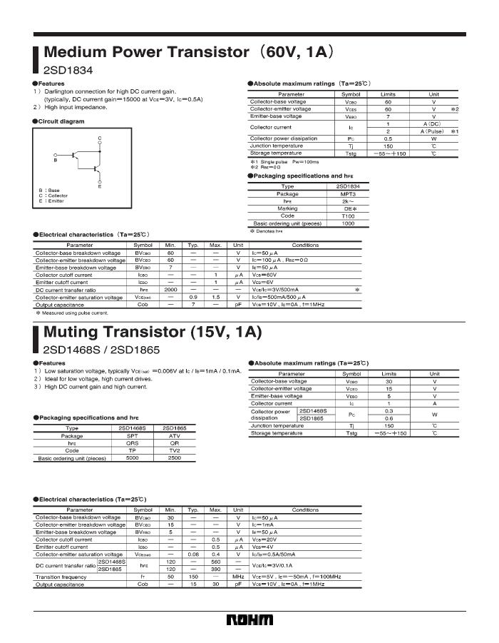 2SD1468SR Datasheet PDF文件下载 芯片资料查询 维库电子市场网